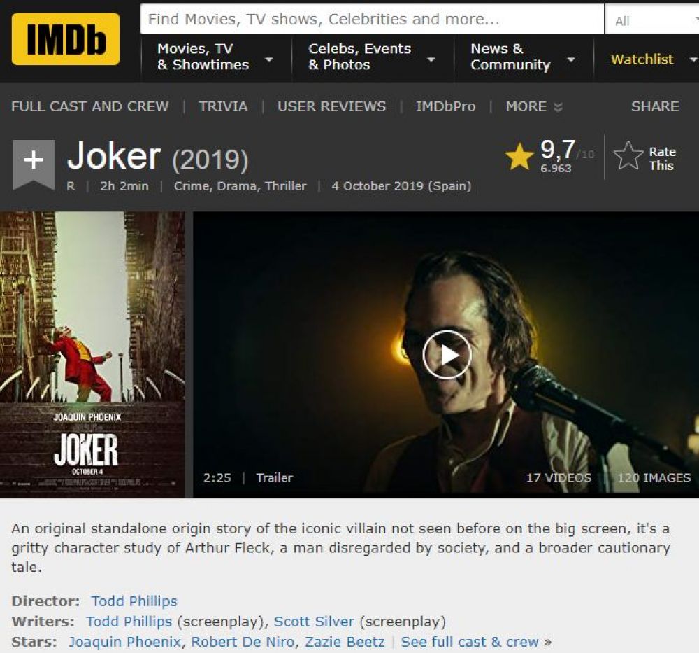 Joker Puntaje IMDb